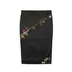 Vintage Mandalay black satin floral embroidered pencil skirt Size 6